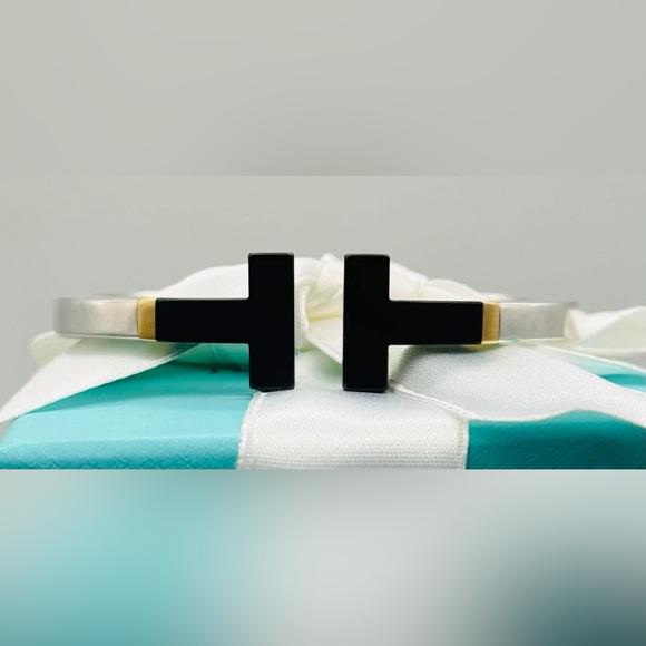 Tiffany & Co SS YG Ceramic Three Tone Limited Edition Square Cuff VGUC - Picture 1 of 8